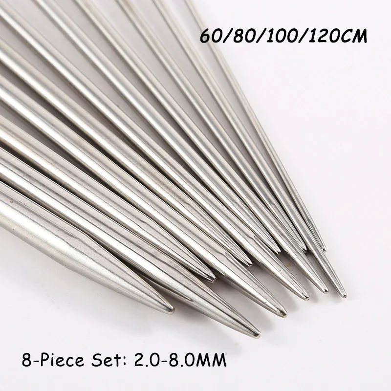 60-120cm 원형 스웨터 바늘 스테인리스 스틸 뜨개질 바늘 세트 DIY 직조 핀 바늘 공예 도구 (스웨터 실용)