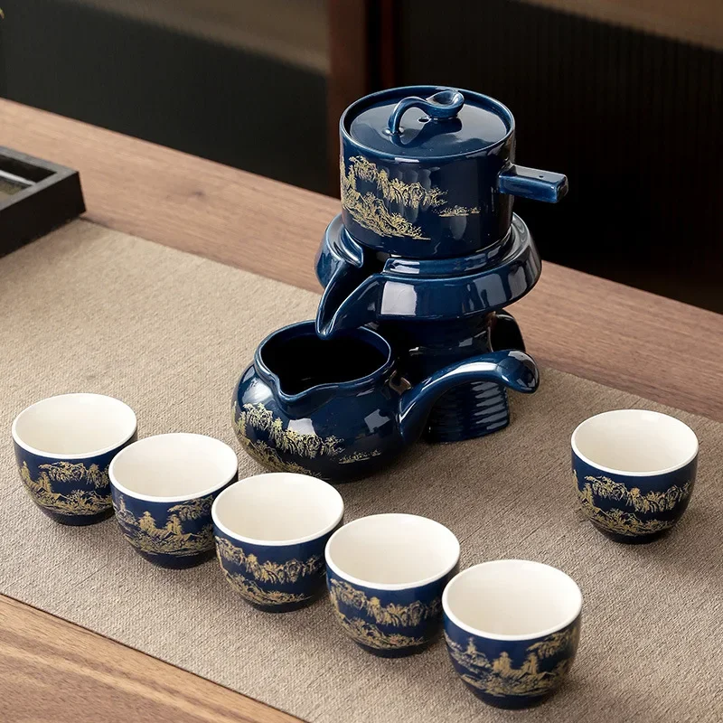 Creative Ceramic Tea Set with Rotating Teapot - طق...
