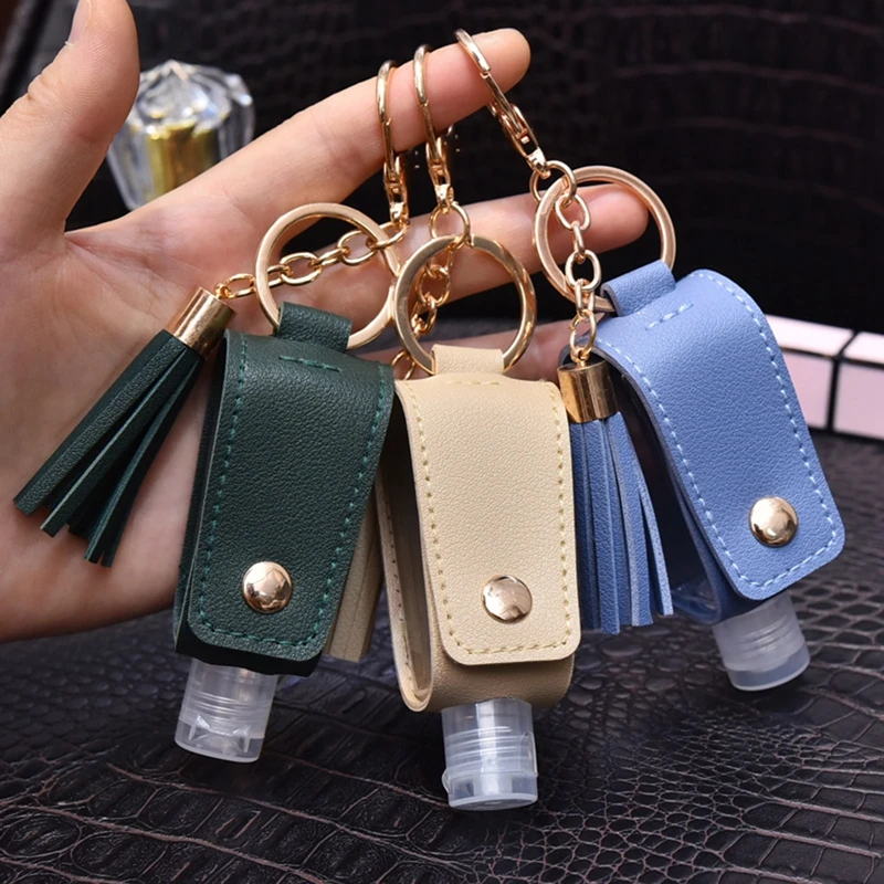 30ml Hand Sanitizer Dispenser Portable Bottle PU Leather Case Keychain Mini Soap Dispenser with Keychain