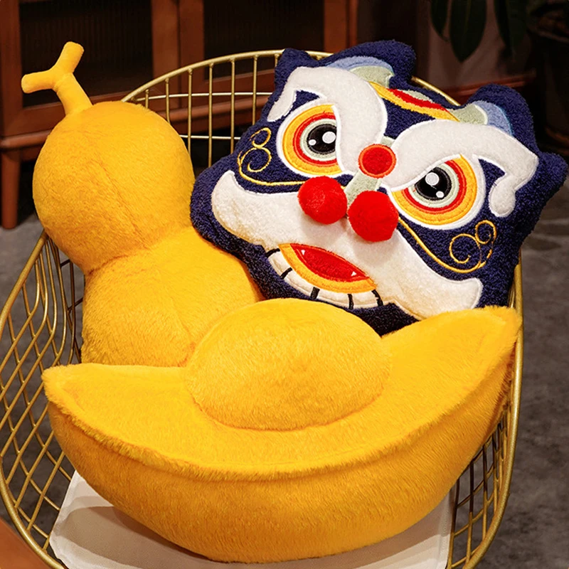 Joy Chinese Traditional Lion Dance Cushion Koi Fish Embroidery Pillow Gold Ingot Cushion Sofa Chair Car Home Wedding Lucky Decor 2