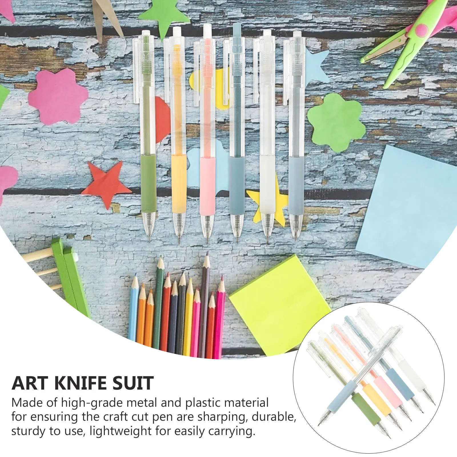 6Pcs 다기능 컷 펜 안전 커터(측정 스케일 포함) DIY 스크랩북 사진 앨범 메모리 북에 적합