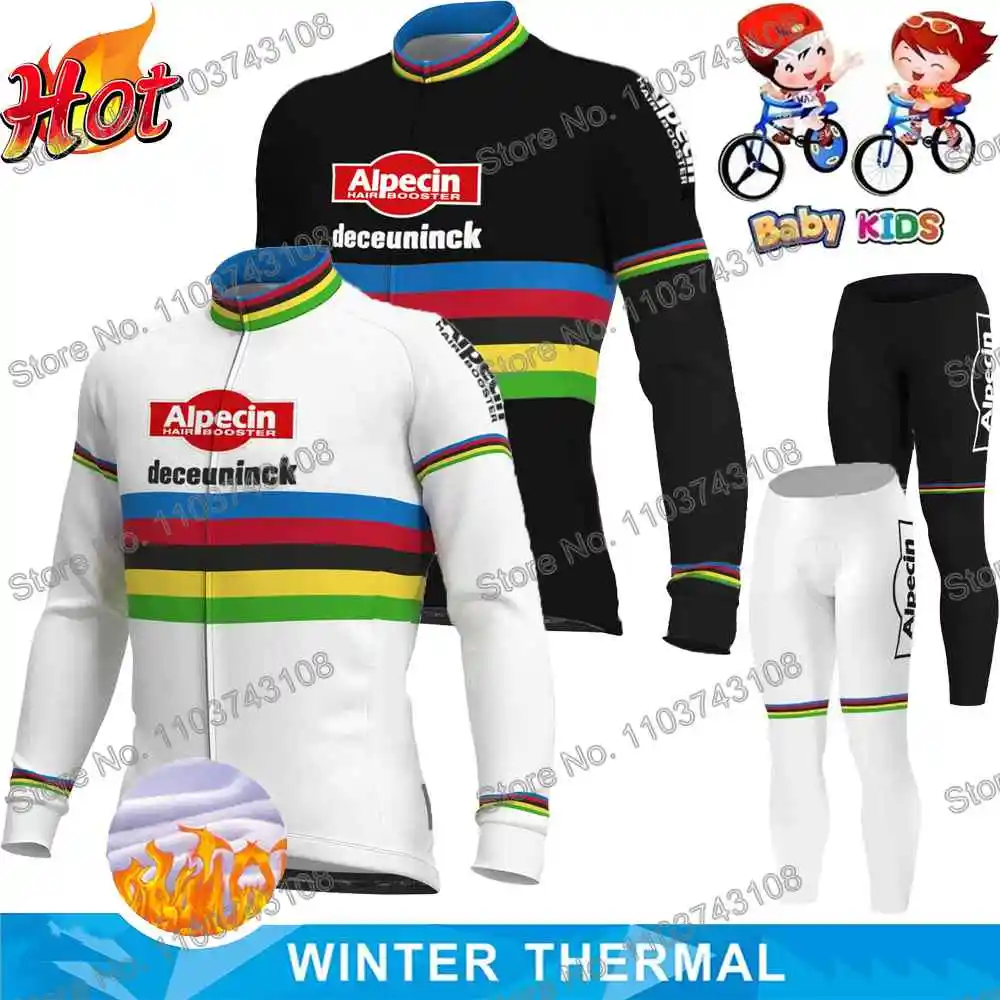 Kids Alpecin Deceuninck 2024 Cycling Clothing Winter Cycling Jersey Set World Champion Autumn Road Bike Shirt MTB Thermal Jacket