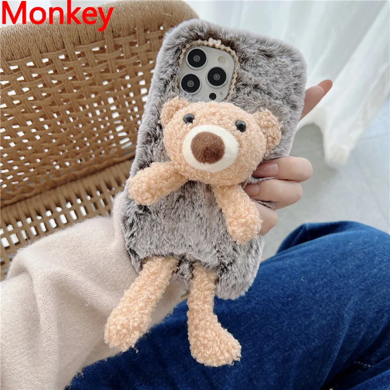 Custodia carina in peluche per iPhone 13 12 11 Pro XR XS Max 6s 7 8 Plus/ Redmi 9 9a 9T Nota 10 8A 8T 8pro/Samsung/huawei Custodia morbida invernale in pelliccia calda