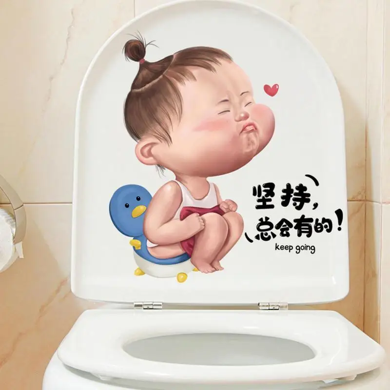 T195# Funny Toilet Stickers Cartoon Child Urination Toilet Lid WC Door Sticker Removable Self-Adhesive Decor Paper Household