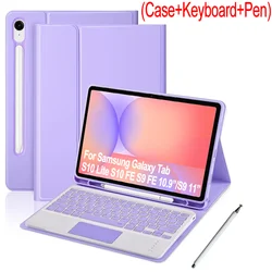 Wireless Detachable Keyboard Case with Trackpad and Stylus Pen - Korean (Purple)