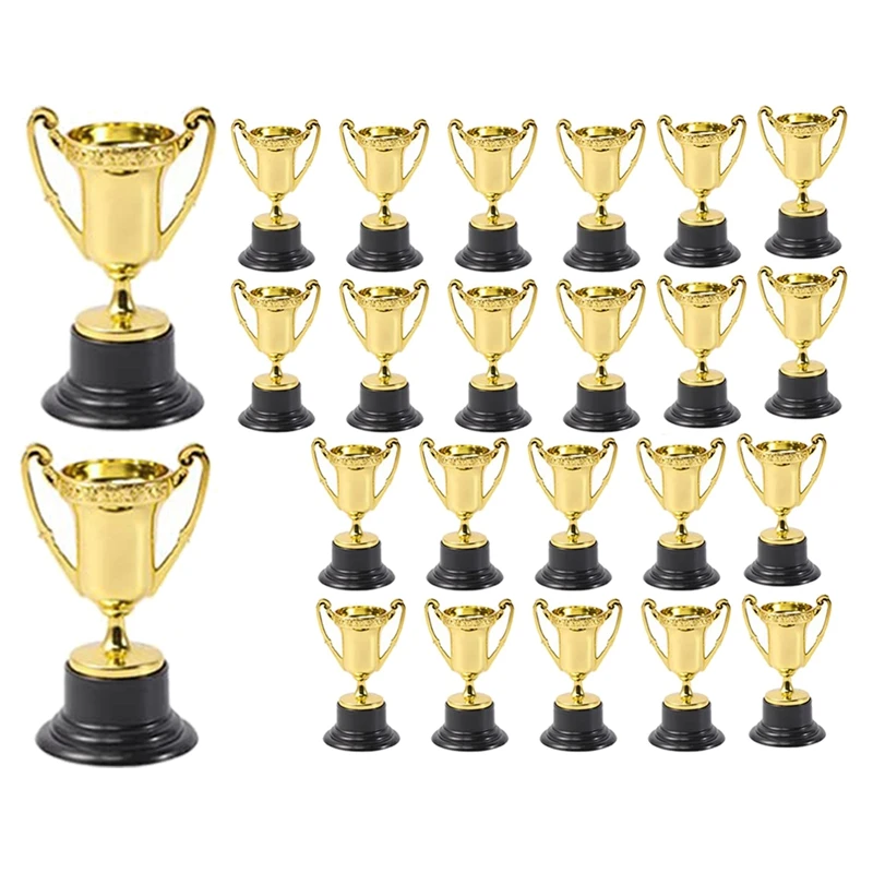 

24Pcs Golden Mini Award Trophy Prizes Decor Plastic Reward Prizes Kindergarten Kids Gift Awards Trophy With Black Base