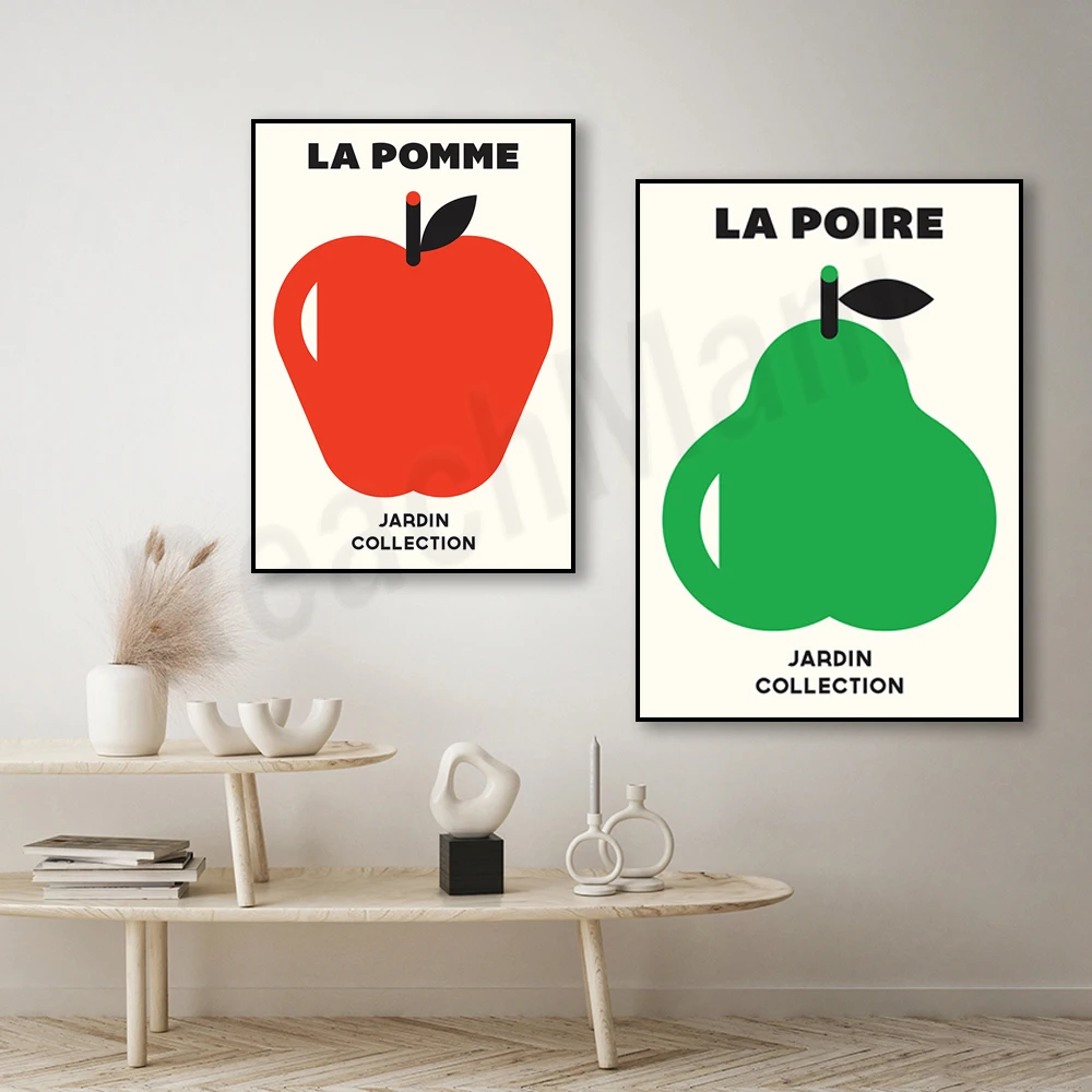 

La Pomme minimalist print, vintage fruit poster, apples, pears mid century modern print, black and white print art, kitchen wall