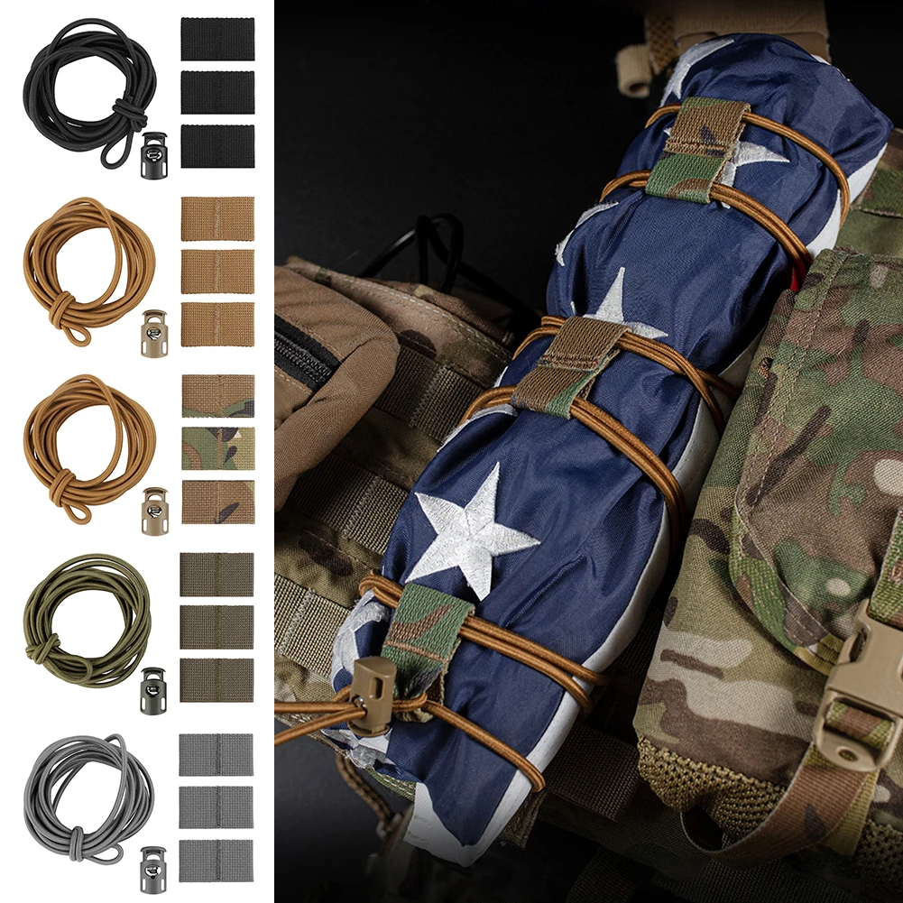

Tactical Bungee Elastic Fastener Strap Outdoor Shock Cord Retention Belt Molle Loop Cord Lock Secure Vest Attachment Fixed Strap