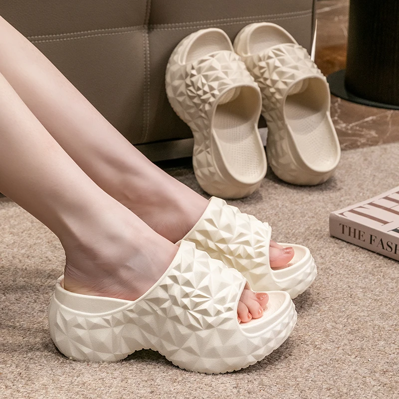 7CM Women Summer High Heeled Slippers Ladies Indoor Wedges Non-slips Sandals Couples Outdoor Beach Thick Sole EVA Flip Flops 2