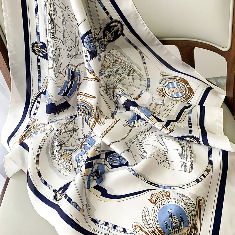 Luxury Design Silk Square Scarfs for Women Soft Satin Hijab Female Casual Decorate Neckerchief Foulard  Bandana Lady Neck Ties 5