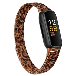 Elegant Stainless Steel Magnetic Strap - Premium Metal Bracelet Wristband Accessory - Fitbit inspire 3 (Leopard print)