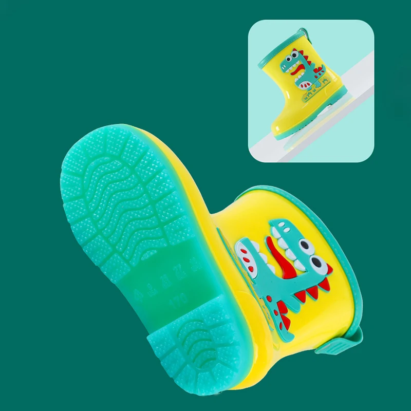 Children Boots Rain Boots Kids Girl 3D Dinosaur Boys Plush Warm Ankle Waterproof Toddler Water