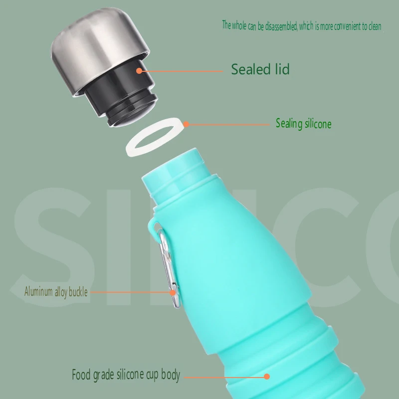 Portable Sports Water Bottle 550Ml Foldable Travel Sport Bottle Food Grade Silicone Foldable Water Cup for Home Camping Climbing