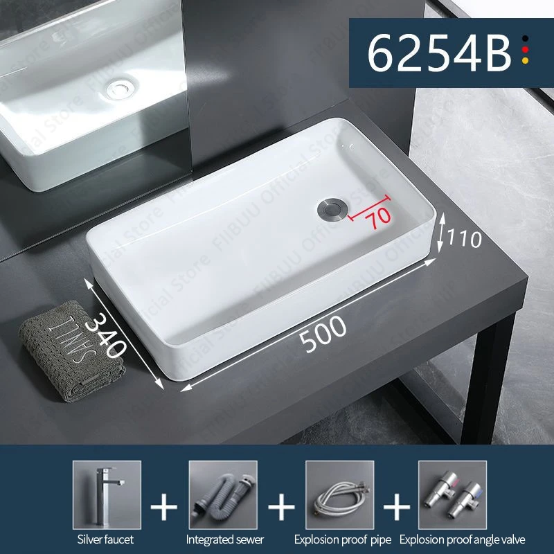 Ceramic Wash Basin Countertop Bathroom Balcony Table Sink Rectangular Above Counter Vanity Sink Apartment Lavatory Vessel Sink 6