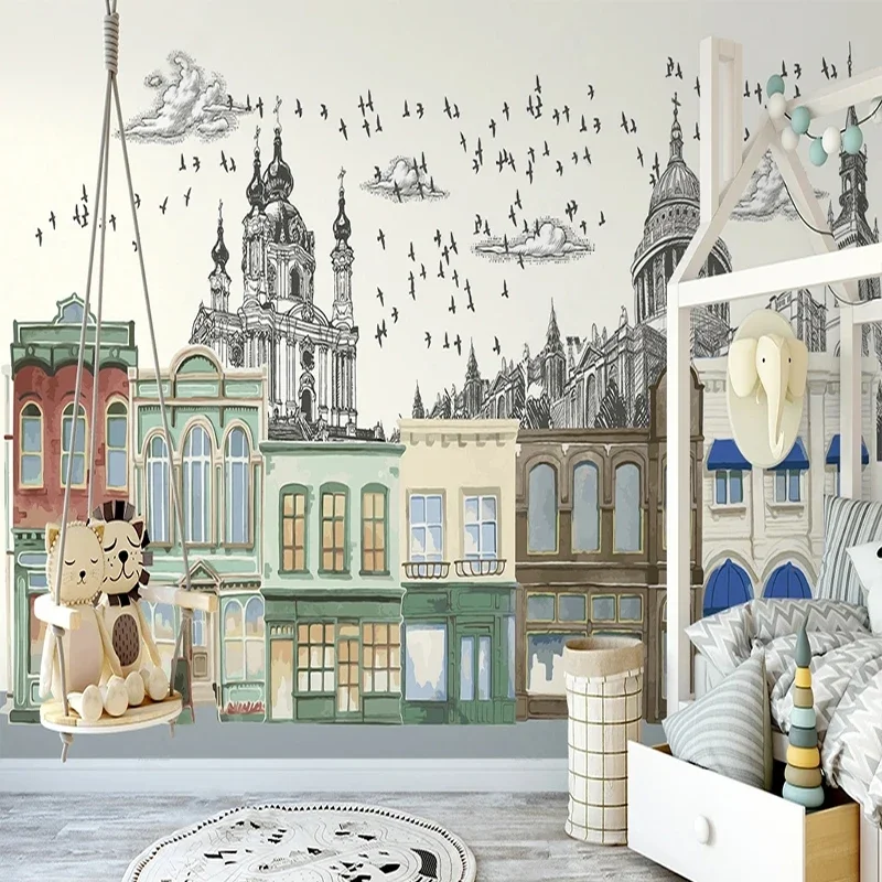 Custom 3D ภาพจิตรกรรมฝาผนังวอลล์เปเปอร์มือวาดบทคัดย่ออาคารยุโรป Street Wall ผ้าห้องนั่งเล่นโซฟาทีวีพื้นหลัง Wall Decor 1