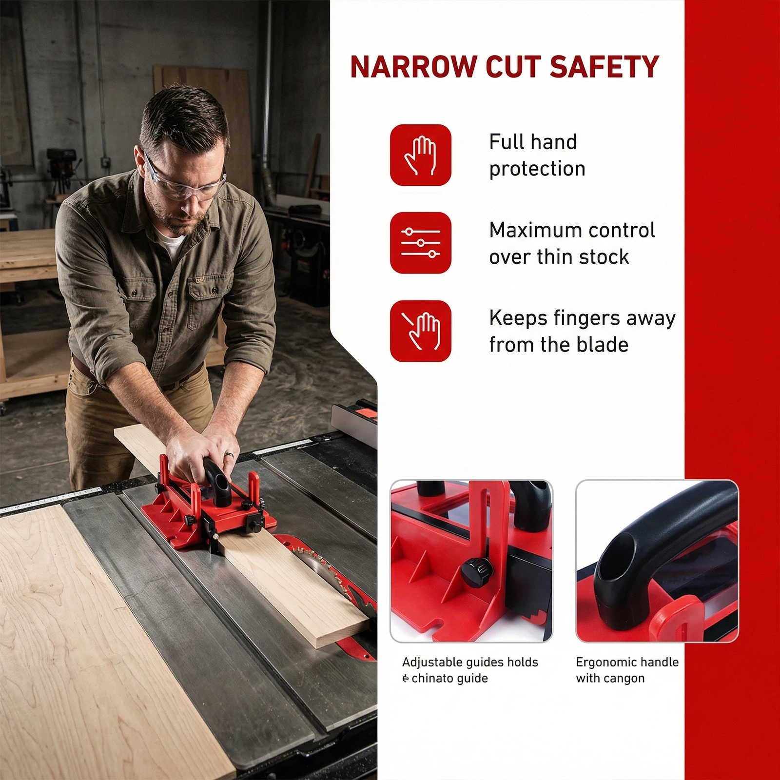 Push Block Safety Pusher Block Woodworking Accessories Pusher for Table Saws Router Tables Band Saws & Jointers