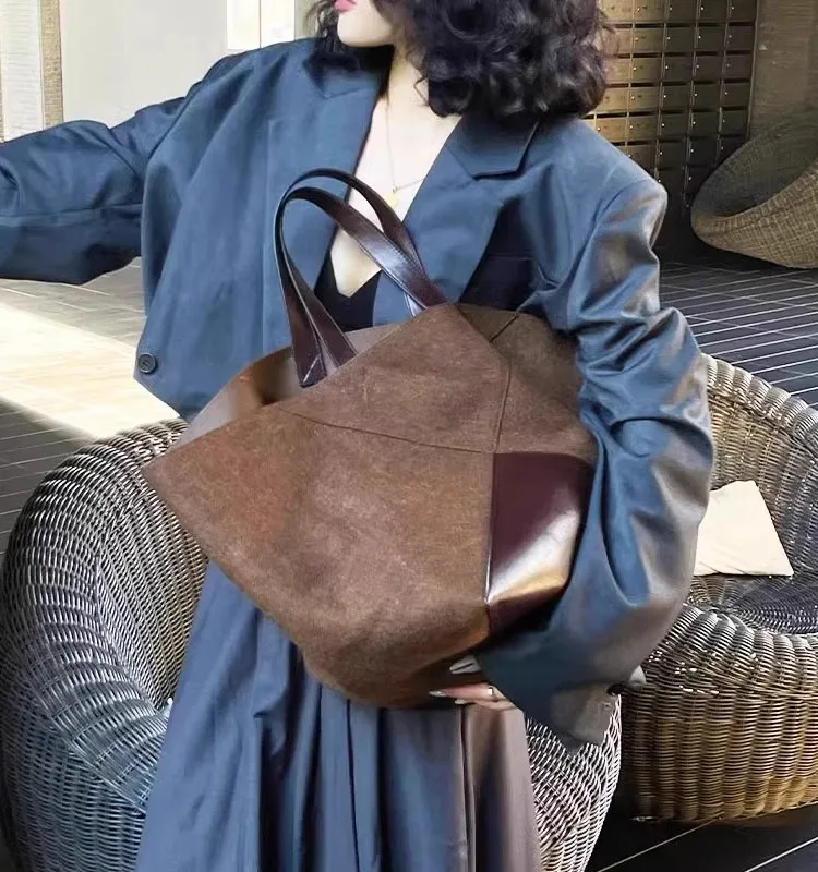 2024 Trend Suede Women Top-Handle Handbag High Quality Tote Purse Large Capacity Commuting Shoulder Bag Solid Casual Satchel Bag