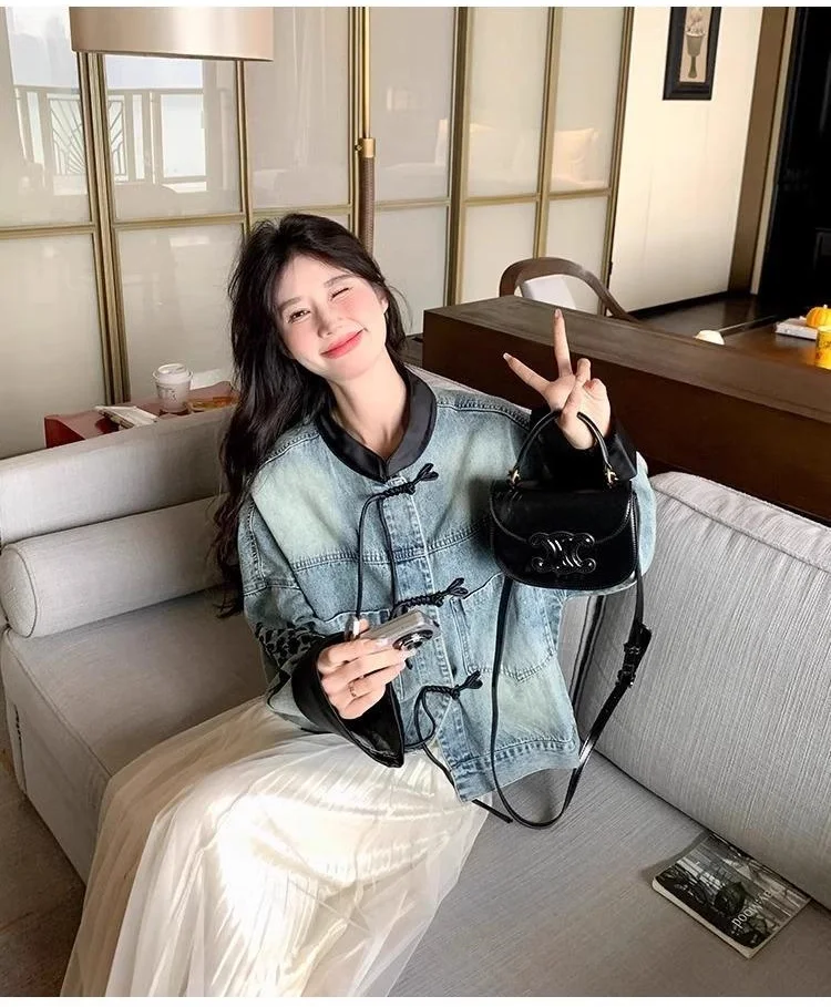 Chic Denim Jacket Women's Outwear 2026 Spring Autumn New Chinese Loose Embroidered Plus Size 3XL Jeans Short Coat Tops