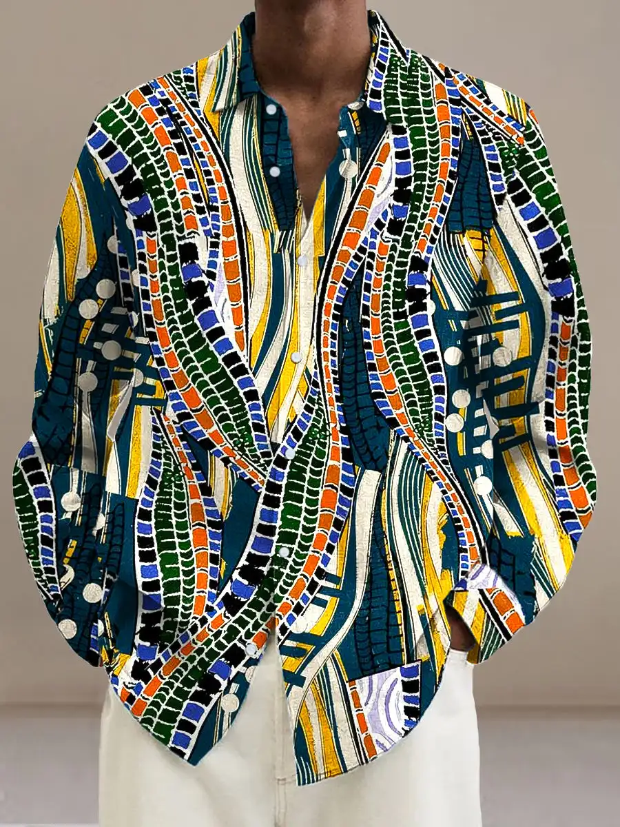 Men's shirt lapel shirt men's 3d printing gentleman retro irregular plant printing casual long sleeve fashion printing shirt 2