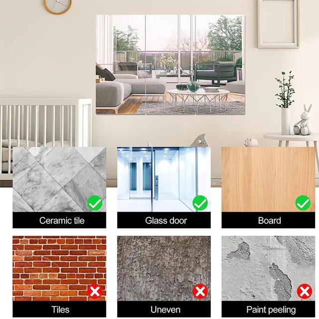 Adesivi Specchio Per Parete 30x30cm - 6 Piastrelle Decorative Con Pellicola Protettiva | Design Moderno - Foto 6