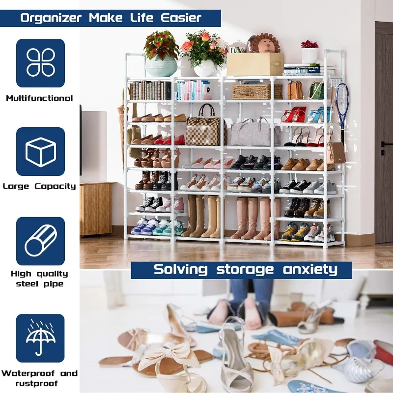 8 Tier Large Shoe Rack, Tall Metal Shoe Organizer, Storage Rack for Entryways, Closets and Garages