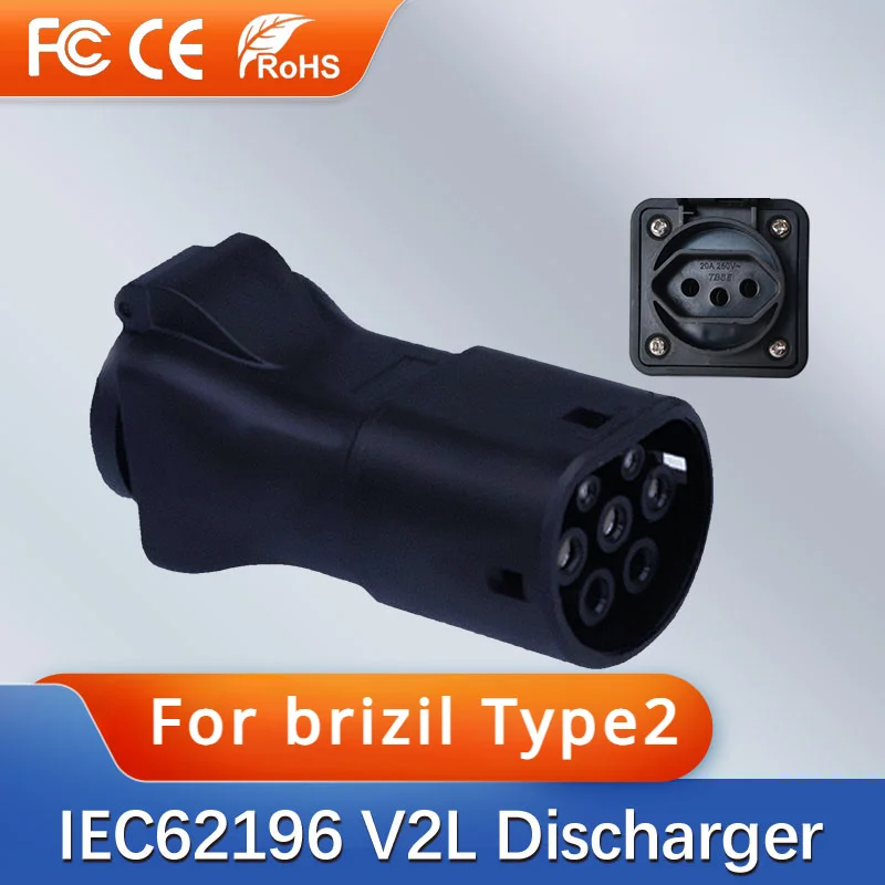 V2L Connector V2L Discharger For brizil Type2 Car Discharge EV Cable Adapter Support MG BYD Kia Hyundai Discharge V2L Vehicle to Load