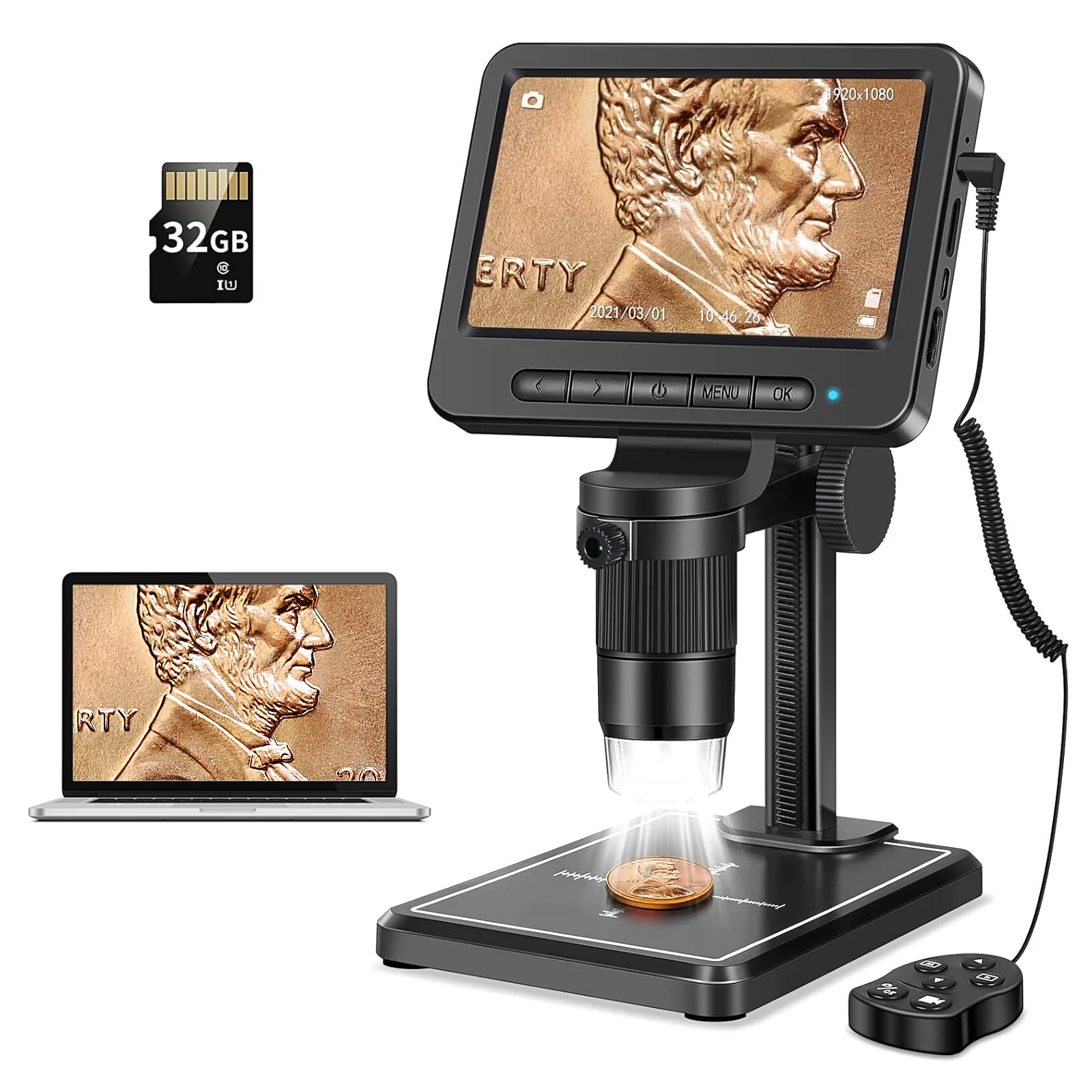 5inch Digital Microscope 1200X USB Microscope with 8 Leds 1920p Soldering Micros