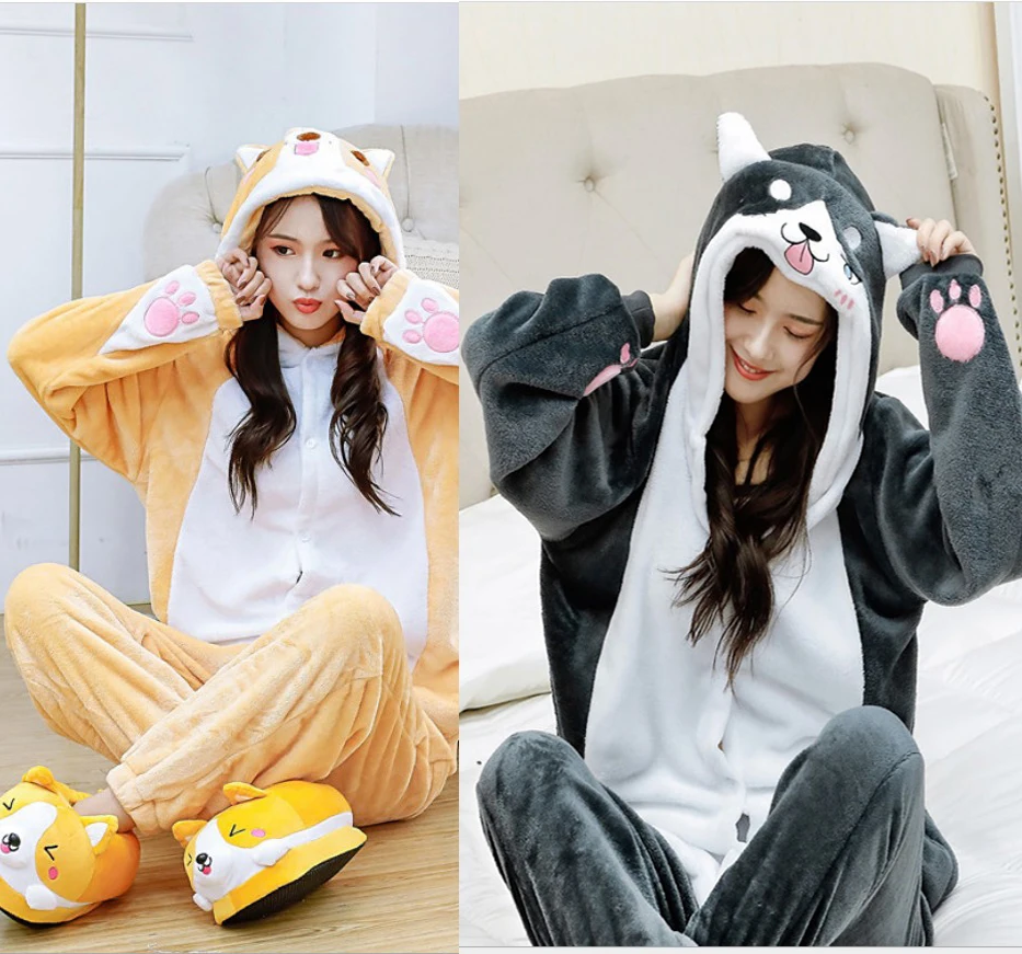 

Dog Cosplay Costume Funny Onesies Corgi Kigurumi Adults Husky Women Men Anime Pajama Flannel Cartoon Homewear One-Piece Jumpsuit