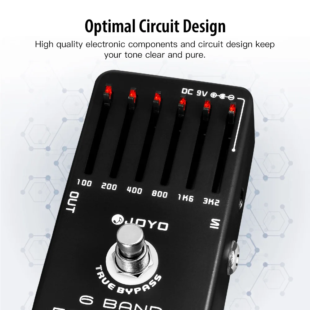 JF-11 6-Band EQ Pedal Provide ±18dB for Each Band with Frequency Bands 100Hz, 20