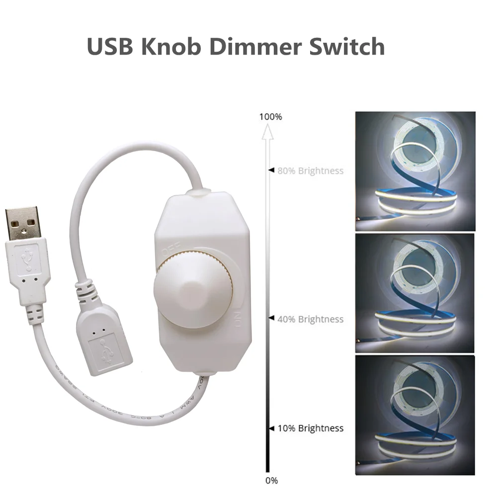 led dimmer switch USB LED Knob Dimmer DC 5V Ribbon Brightness Adjust Switch Controller Connector For 5050 3528 2835 5 Volt Strip Lights