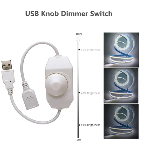 USB LED 노브 조광기, DC 5 V 리본 밝기 조정 스위치 컨트롤러 커넥터, 5050 3528 2835 5 볼트 스트립 조명용 4