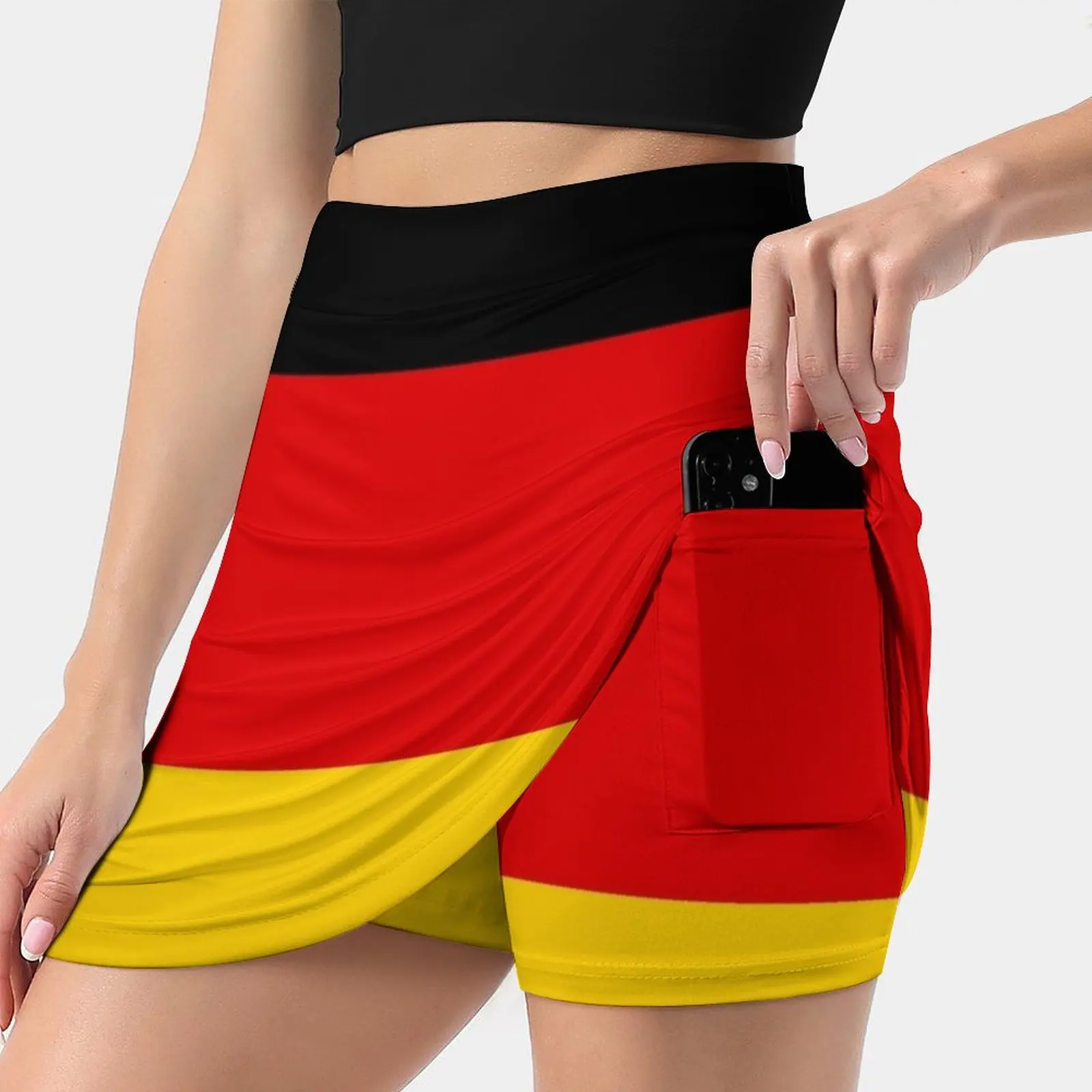 

German Flag Women's skirt With Hide Pocket Tennis Skirt Golf Skirts Badminton Skirts Running skirts German Germany Flag Yellow