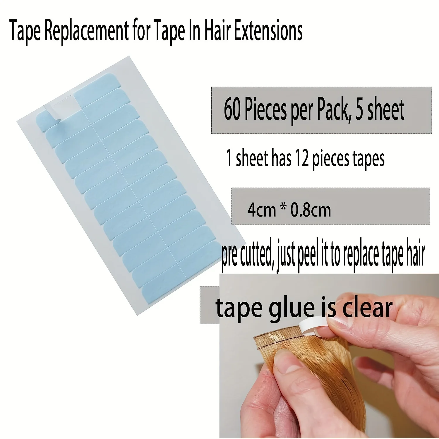 Double Sided Tapes for Hair Extensions 4*0.5cm US Strong Adhesive Tapes Double Sided Hair Tape Replacement