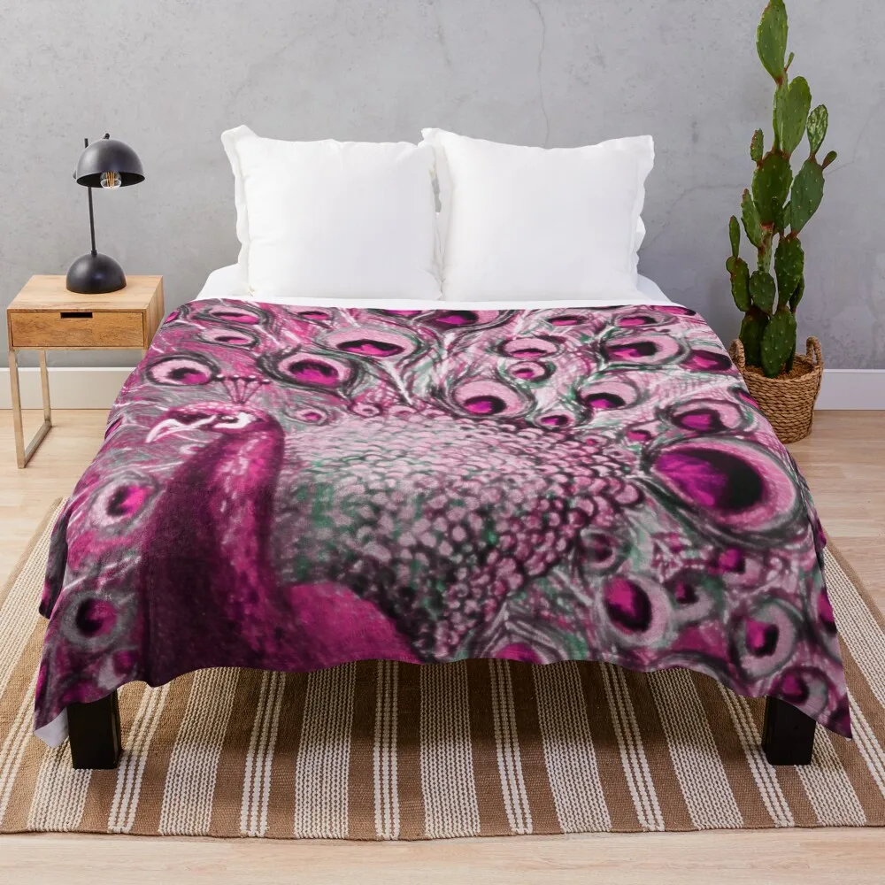 

Pink Peacock Art Throw Blanket Heavy Blanket Sofa Blanket