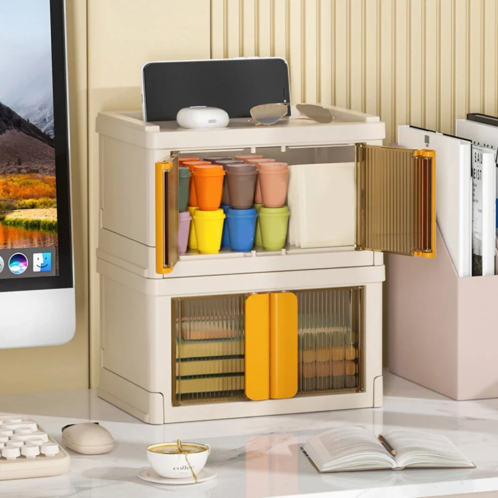 Stackable Storage Box Visible Design Collapsible Storage Bins Two Opening Ways Wide Application Dual Open Front Door for