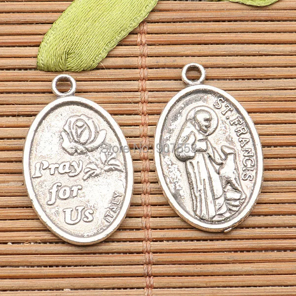 

60Pcs 21*16mm Tibetan Silver Tone Religious ST. FRANCIS Flower Design Charms H1389 Charms for Jewelry Making