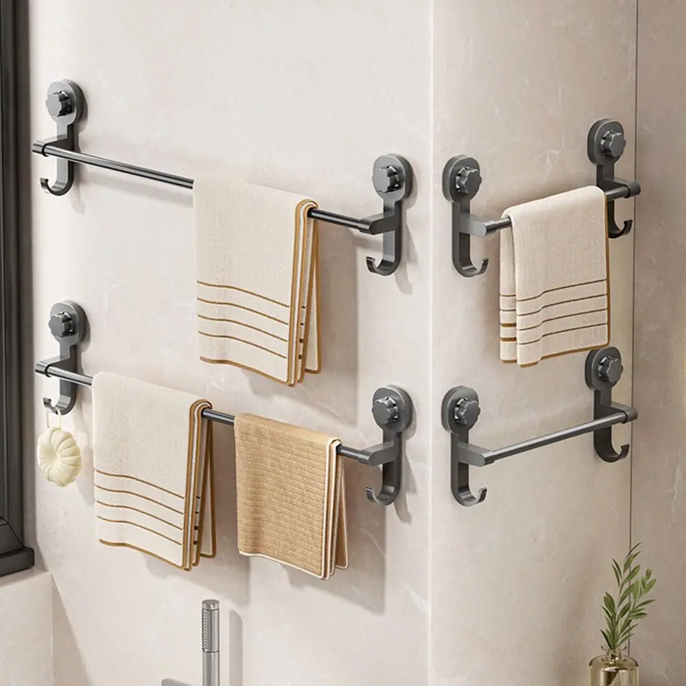 Powerful Suction Suction Cup Towel Holder Wall-mounted Double Hook Bathroom Towel Rod Space Saving Punching-Free