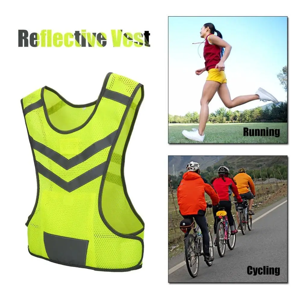 Cycling Reflective Clothing Green Reflective Clothes No Sleeve One Size With Strips Safety Vest Construction