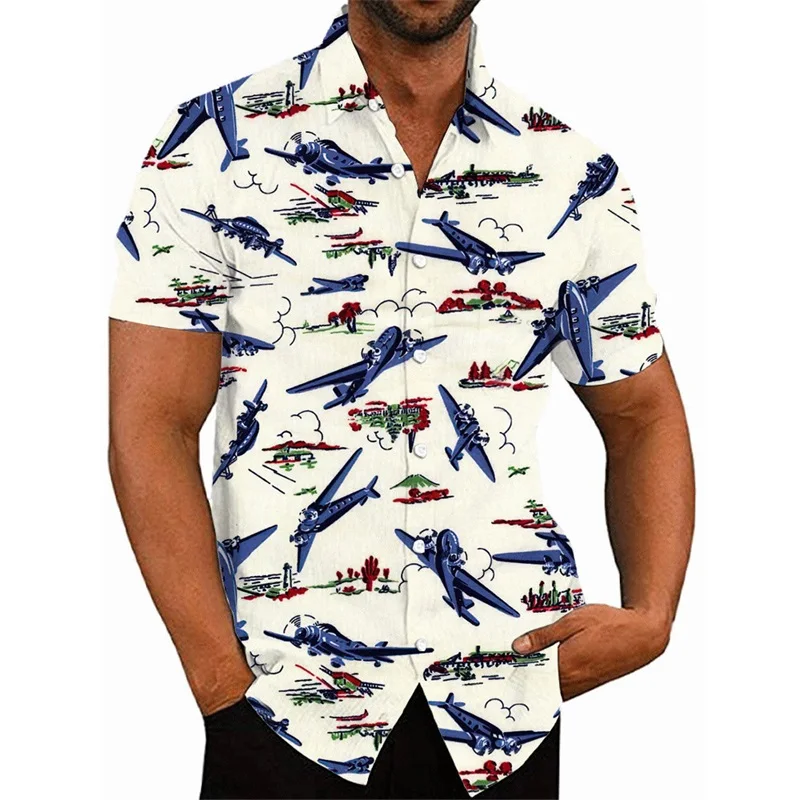 thumbnail image 1 of Camisas hawaianas con estampado 3D de avión de combate para hombre, camisas casuales de manga corta con botones, camisetas de hip hop para hombre, ropa de calle, 1 of 5