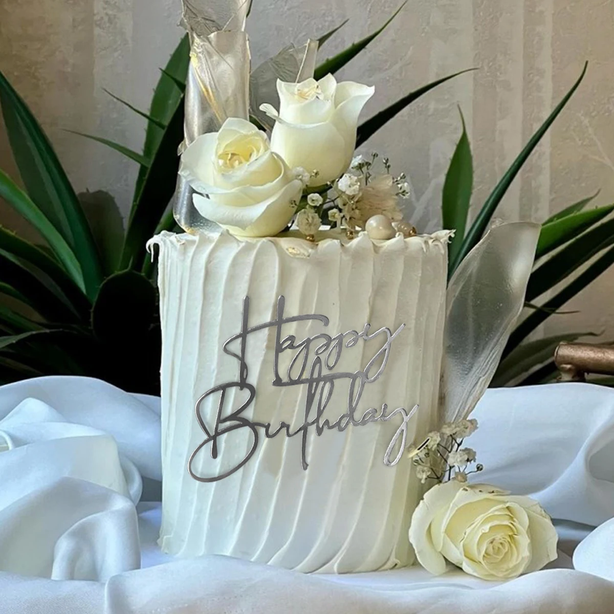 3 pezzi di topper per torta in acrilico quadrato di buon compleanno, oro, argento, oro rosa, festa di compleanno, baby shower, decorazione per torta  15