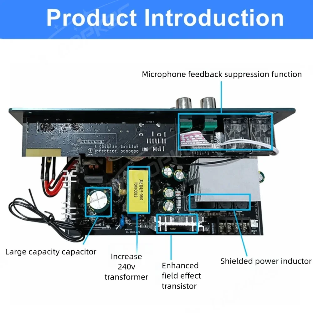 100W+100W+200W D600E Bluetooth 5.0 Amplifier Board with Subwoofer TWS Function