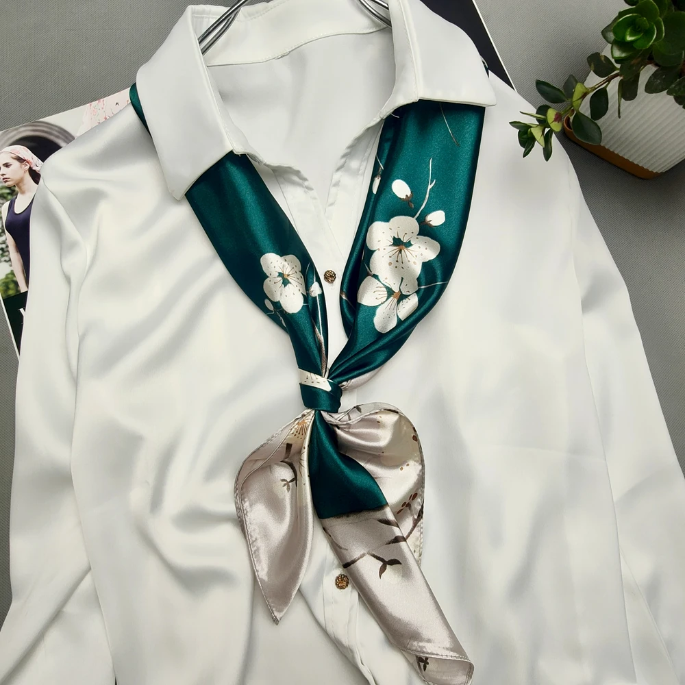 Elegant Grey Green Cherry Blossom Silk Square Scarf and Wrap