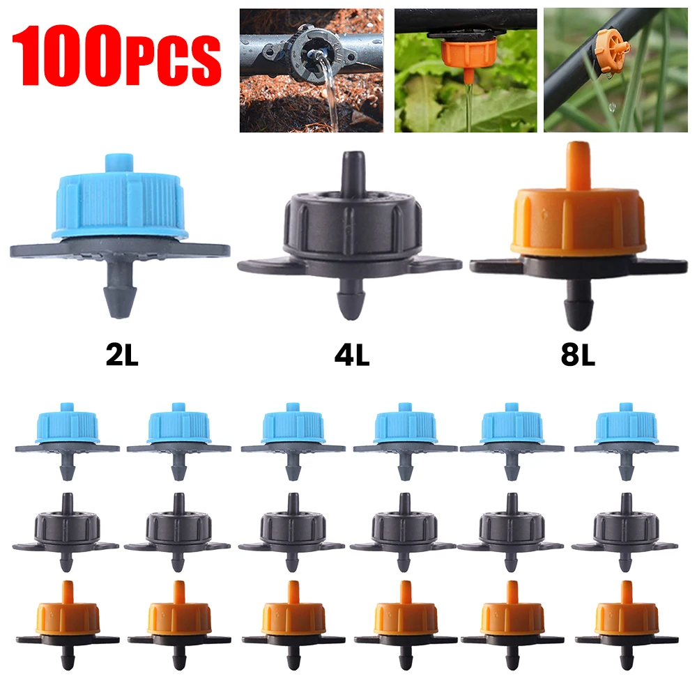100PCS Automatic Pressure Compensated Dripper Agricultural Garden Lawn Drip Irrigation Steady Flow Emitters 2L 4L 8L 4/7mm Hose plants irrigation kits,drip irrigation,garden dripper
