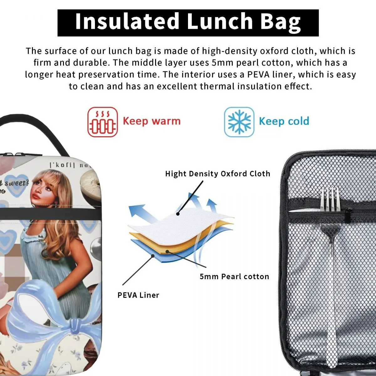 Sabrina Carpenter Espresso Insulated Lunch Bags Food Container Leakproof Thermal Cooler Lunch Boxes For Picnic 5