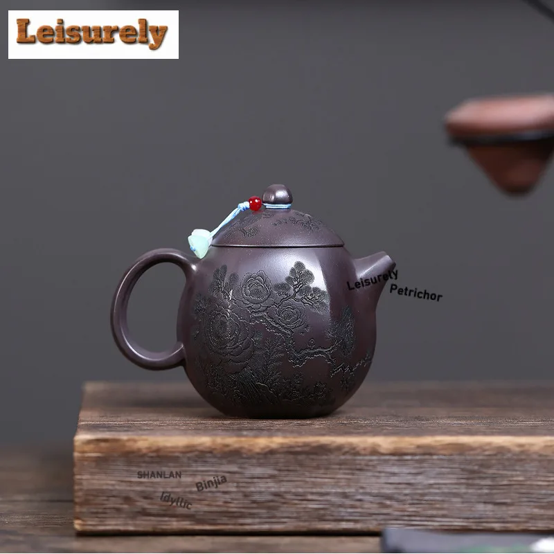 230ml Handmade Yixing Purple Clay Teapots Handmade Hexagonal Pot Raw Ore Dragon's Blood Sand Kettle Chinese Zisha Tea Set Craft
