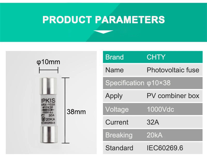 Description Picture 4 of itemSolar DC 1000V PV Fuse 10*38 Link 6A 10A 15A 20A 25A 30A High Voltage for Solar System Protection