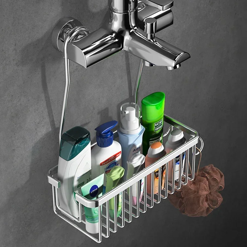 Space Aluminum Bathroom Shower Rack with Hanger, No Drilling Installation, Storage Basket, Shower Accessories Bathroom Shelf 2