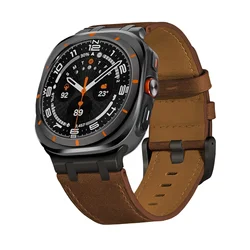 Premium Genuine Leather Wristband for Men - 47mm Ultra Watch Strap Bracelet Accessory (Red brown black)