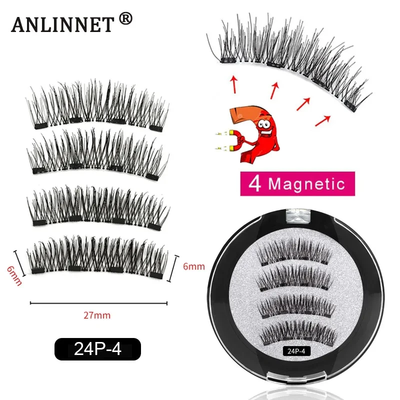 2 Pairs Magnetic Eyelashes False Lashes 4 Magnetic 3D reusable magnetic eyelashes Tweezers Set Portable Makeup Set Lash fake eyelashes