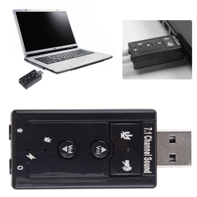 Usb2.0 externo 7.1 canais 3d placa de som virtual adaptador computador portátil preto dropship